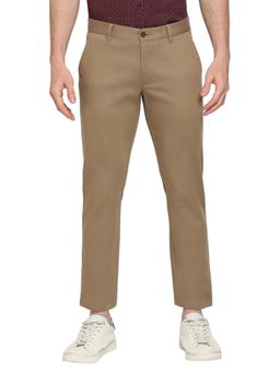 BASICS - Straight Fit Walnut Brown Cotton Stretch Dobby Trousers