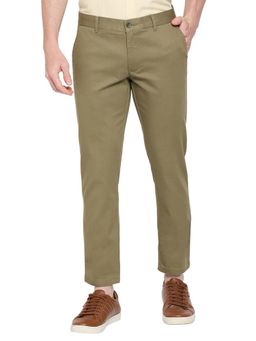 BASICS - Straight Fit Covert Green Cotton Stretch Dobby Trousers