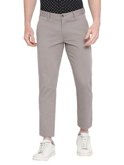 BASICS - Straight Fit Flannel Grey Cotton Stretch Dobby Trousers