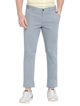 BASICS - Straight Fit Dark Slate Blue Cotton Stretch Dobby Trousers