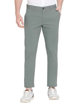 BASICS - Straight Fit Trellis Green Cotton Stretch Dobby Trousers