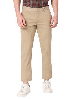 BASICS - Straight Fit Travertine Khaki Cotton Stretch Dobby Trousers