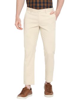 BASICS - Straight Fit Wood Stone Cotton Stretch Dobby Trousers