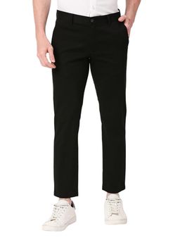 BASICS - Straight Fit Moonless Black Cotton Stretch Dobby Trousers