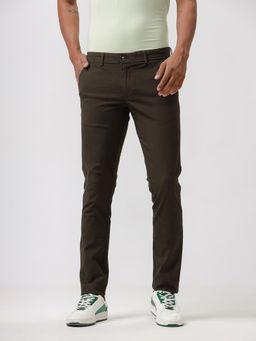 BASICS - Straight Fit Beluga Brown Cotton Polyester Stretch Dobby Trousers