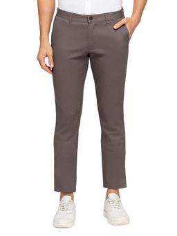 BASICS - Straight Fit Morel Grey Cotton Stretch Dobby Trousers