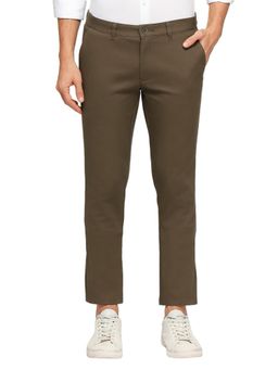 BASICS - Straight Fit Sepia Khaki Cotton Stretch Dobby Trousers