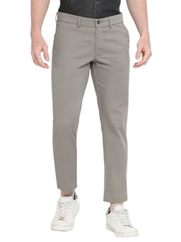 BASICS - Skinny Fit Granite Grey Cotton Stretch Dobby Trousers