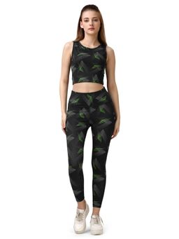 SOIE - Women High Waist Ankle Length Quick Dry Printed Sports Tights & Crop Top (Set of 2)