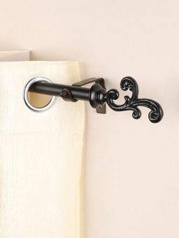 The Decor Mart - 84"-144" Regal Metal Finial Extendable Curtain Rod Black 19Mm (Hardware Included)