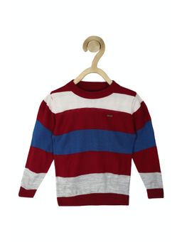 Allen Solly Junior - Boys Maroon Stripe Regular Fit Sweatshirt