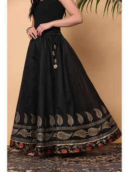 Kaanchie Nanggia - Black Silk Block Printed Skirt