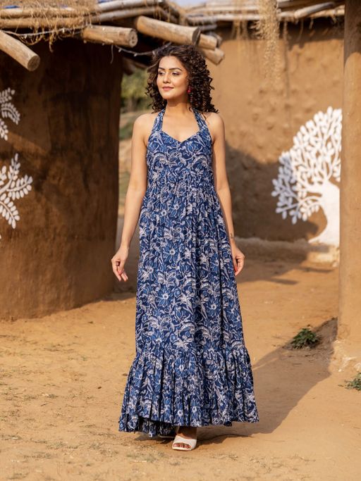 indian navy blue dress Navy Blue Corset Midi Dress for Women | Ruched Bust Lace Up Back Dress   Kadambarie