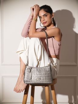 Inc.5 - Women's Casual Grey Textured Shoulder Bag