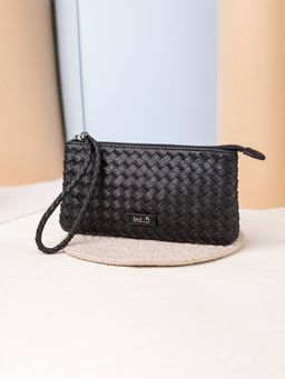 Inc.5 - Women's Casual Black Textured Pouch With Zipper