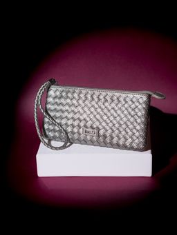 Inc.5 - Women's Casual Grey Textured Pouch With Zipper
