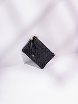 Inc.5 - Women's Casual Black Textured Pouch With Zipper