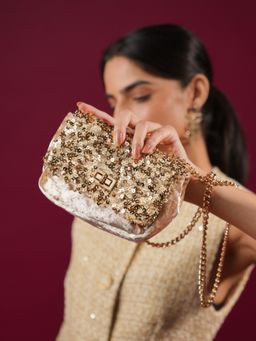 Inc.5 - Women's Ethnic Gold Embellished Sling Bag