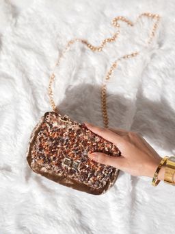 Inc.5 - Women's Ethnic Rose Gold Embellished Sling Bag