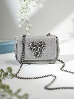 Inc.5 - Women's Ethnic Grey Embellished Sling Bag