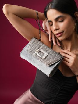 Inc.5 - Women's Ethnic Grey Embellished Sling Bag