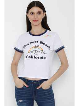 American Eagle - Women White Graphic Ringer Tee