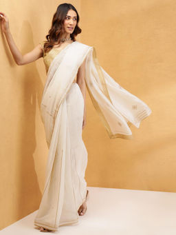 Fabindia - Natural Cotton Silk Metallic Embroideries Saree Without Blouse