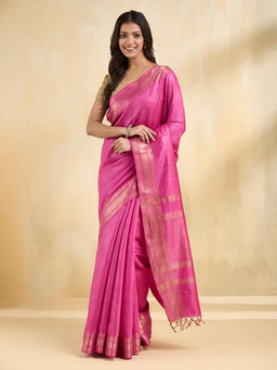 Fabindia - Pink Silk Blend Saree Without Blouse