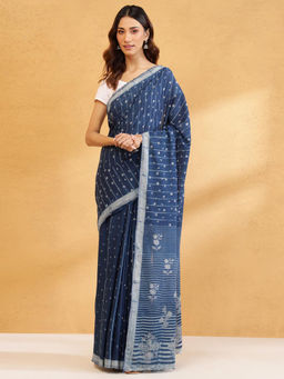 Fabindia - Indigo Cotton Dabu Saree Without Blouse