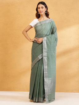 Fabindia - Green Cotton Hand Woven Saree Without Blouse