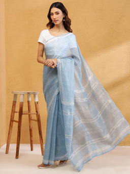 Fabindia - Indigo Silk Dabu Saree Without Blouse