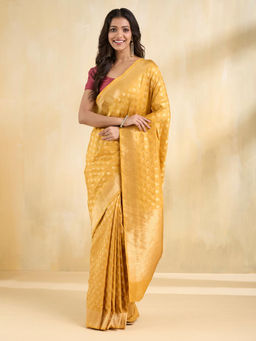 Fabindia - Mustard Silk Blend Saree Without Blouse
