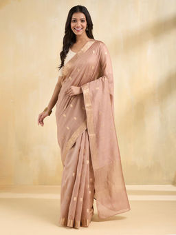Fabindia - Beige Cotton Silk Blend Saree Without Blouse