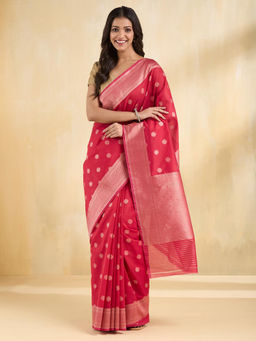 Fabindia - Pink Cotton Silk Blend Saree Without Blouse