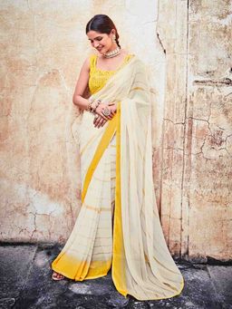 Odette - Women White Georgette Embroidered Saree with Unstitched Blouse