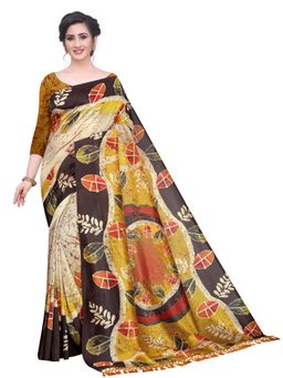 Silk Land - Multi-Color Women Kalamkari Digital Print Saree with Unstitched Blouse