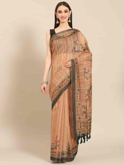 Silk Land - Multi-Color Women Kalamkari Digital Print Saree with Unstitched Blouse