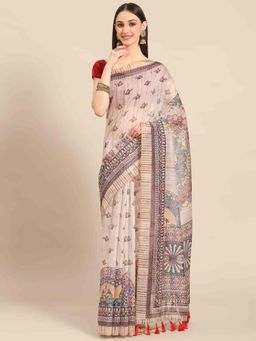 Silk Land - Multi-Color Women Kalamkari Digital Print Saree with Unstitched Blouse