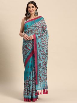 Silk Land - Multi-Color Women Kalamkari Digital Print Saree with Unstitched Blouse