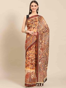 Silk Land - Multi-Color Women Kalamkari Digital Print Saree with Unstitched Blouse