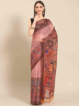 Silk Land - Multi-Color Women Kalamkari Digital Print Saree with Unstitched Blouse
