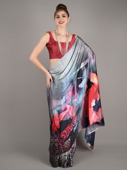 Odette - Women Multicolor Silk Blend Digital Floral Print Saree with Unstitched Blouse