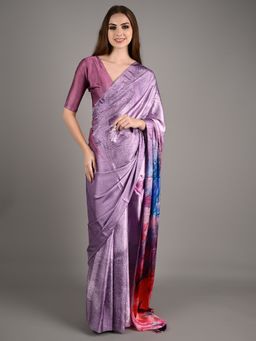 Odette - Women Lavender Soft Crepe Digital Print Saree with Unstitched Blouse