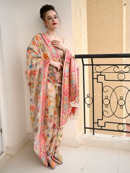 Odette - Women Festive Apricot Silk Blend Woven Saree with Unstitched Blouse