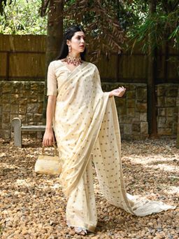 Odette - Women Apricot Viscose Woven Saree with Unstitched Blouse