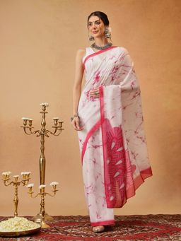 Silk Land - Pink Printed Soft Malmal Cotton Saree Unstitched Blouse