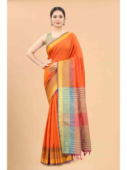 Silk Land - Orange Women Pattu Art Silk Woven Saree with Unstitched Blouse