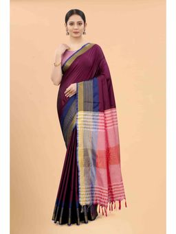 Silk Land - Purple Women Pattu Art Silk Woven Saree with Unstitched Blouse