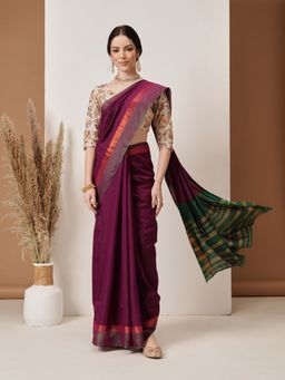 Silk Land - Purple Banarasi Art Silk Uppada Pattu Solid Purple Saree Unstitched Blouse