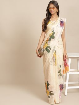 Silk Land - Yellow Women Chiffon Bland Woven Design Saree with Unstitched Blouse